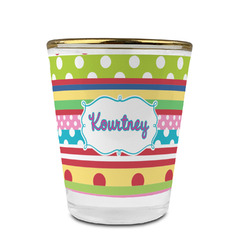 Ribbons Glass Shot Glass - 1.5 oz - with Gold Rim - Set of 4 (Personalized)