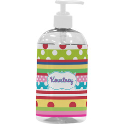 Ribbons Plastic Soap / Lotion Dispenser (16 oz - Large - White) (Personalized)