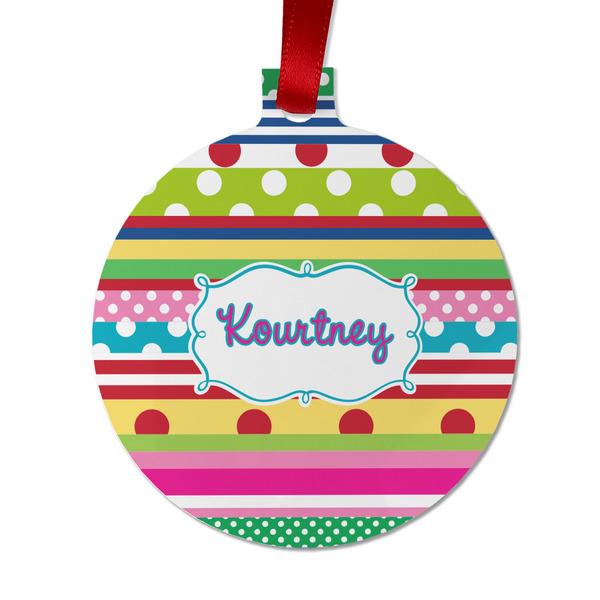 Custom Ribbons Metal Ball Ornament - Double Sided w/ Name or Text