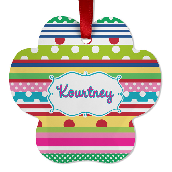 Custom Ribbons Metal Paw Ornament - Double Sided w/ Name or Text