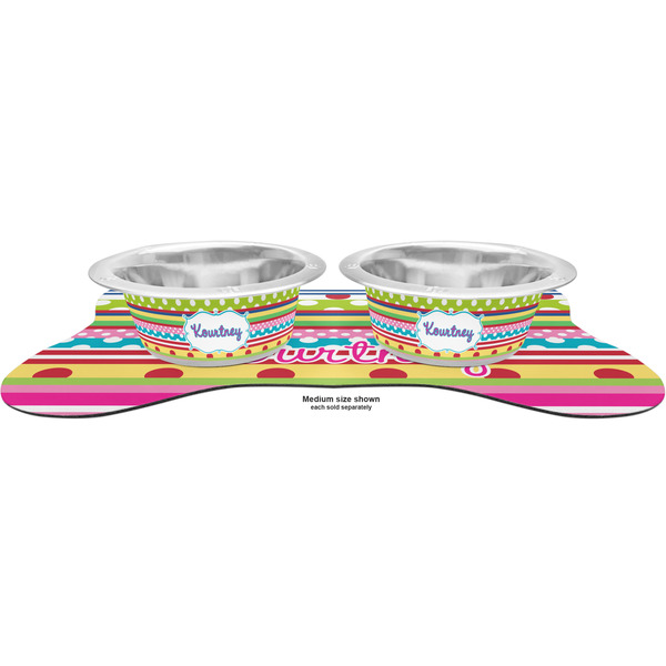 Ribbons Metal Pet Bowls - On Dog Bone Shaped Mat