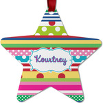 Ribbons Metal Star Ornament - Double Sided w/ Name or Text