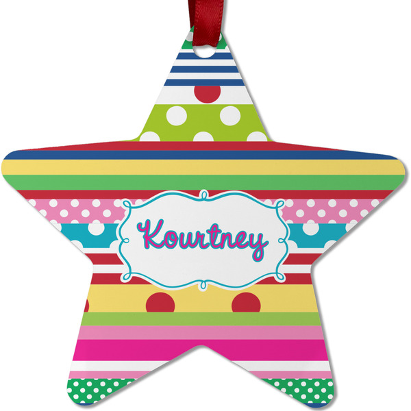 Custom Ribbons Metal Star Ornament - Double Sided w/ Name or Text