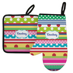 Ribbons Left Oven Mitt & Pot Holder Set w/ Name or Text