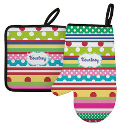 Ribbons Left Oven Mitt & Pot Holder Set w/ Name or Text