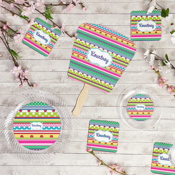 Ribbons Party Supplies Combination Image - All items - Plates, Coasters, Fans