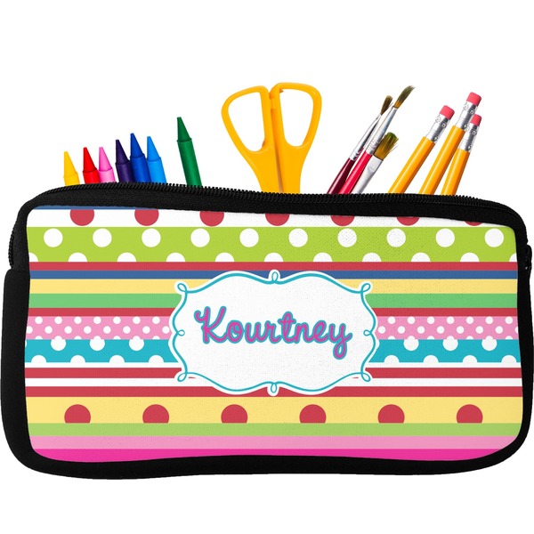 Custom Ribbons Neoprene Pencil Case - Small w/ Name or Text