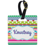 Ribbons Plastic Luggage Tag - Square w/ Name or Text