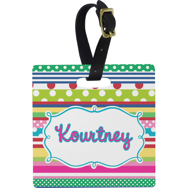 Custom Ribbons Plastic Luggage Tag - Square w/ Name or Text
