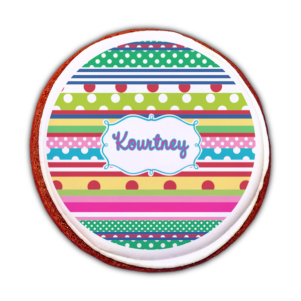 Ribbons Printed Icing Circle - Medium - On Cookie