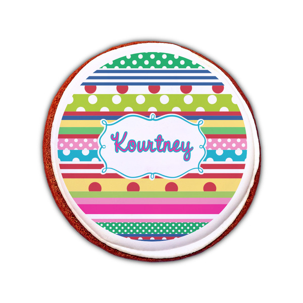 Ribbons Printed Icing Circle - Small - On Cookie