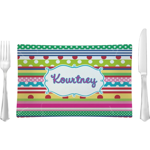 Custom Ribbons Rectangular Glass Lunch / Dinner Plate - Single or Set (Personalized)