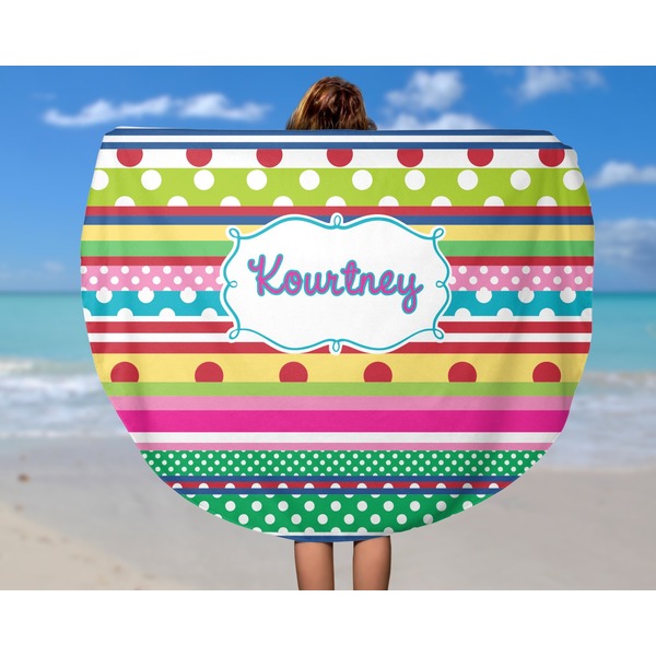 Ribbons Round Beach Towel - In Use
