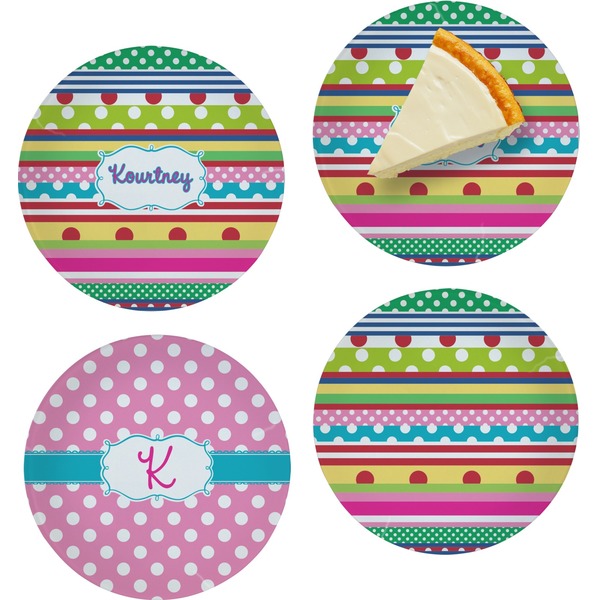 Custom Ribbons Set of 4 Glass Appetizer / Dessert Plate 8" (Personalized)