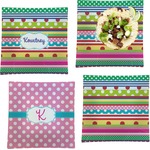 Ribbons Set of 4 Glass Square Lunch / Dinner Plate 9.5" (Personalized)