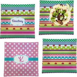 Ribbons Set of 4 Glass Square Lunch / Dinner Plate 9.5" (Personalized)