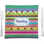 Ribbons 9.5" Glass Square Lunch / Dinner Plate- Single or Set of 4 (Personalized)