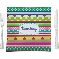 Ribbons 9.5" Glass Square Lunch / Dinner Plate- Single or Set of 4 (Personalized)
