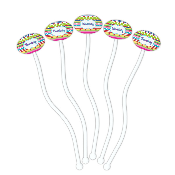 Ribbons White Plastic 7" Stir Stick - Oval - Fan