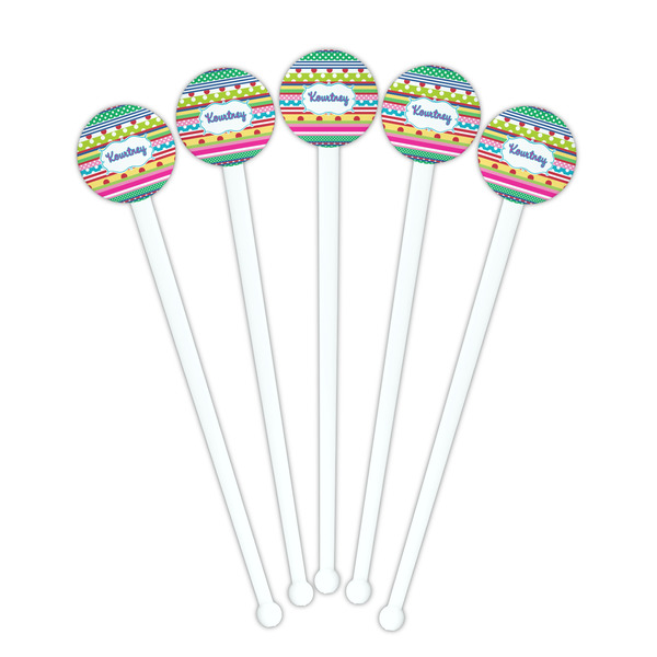 Ribbons White Plastic 7" Stir Stick - Round - Fan View