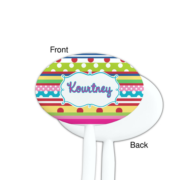 Ribbons White Plastic 7" Stir Stick - Single Sided - Oval - Front & Back