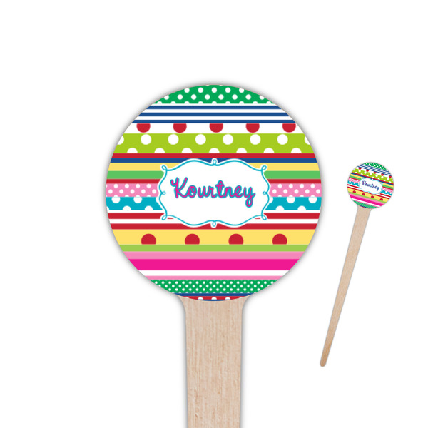 Custom Ribbons 4" Round Wooden Food Picks - Single Sided (Personalized)