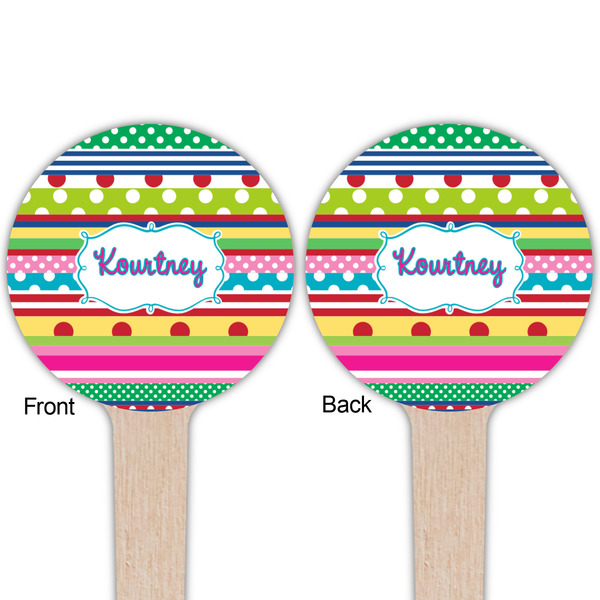 Ribbons Wooden 4" Food Pick - Round - Double Sided - Front & Back