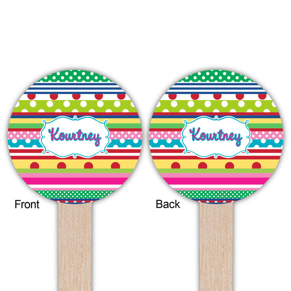 Ribbons Wooden 6" Food Pick - Round - Double Sided - Front & Back