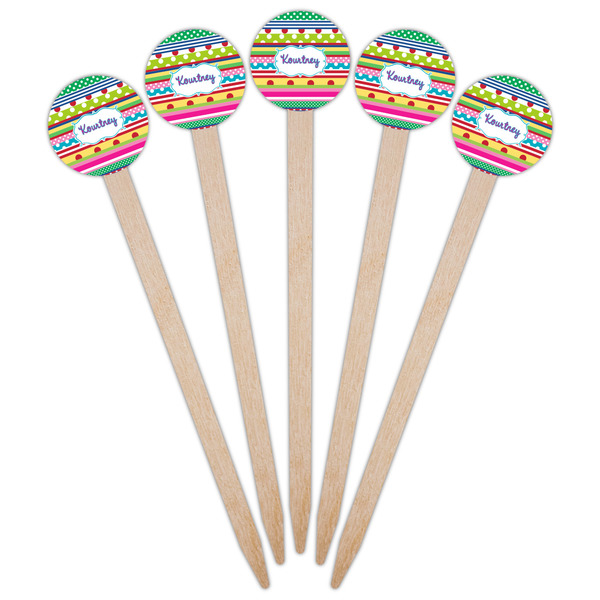 Ribbons Wooden 6" Food Pick - Round - Fan View