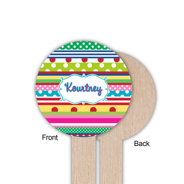 Ribbons Wooden 6" Food Pick - Round - Single Sided - Front & Back