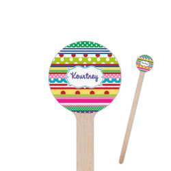 Ribbons 6" Round Wooden Stir Sticks - Single Sided (Personalized)