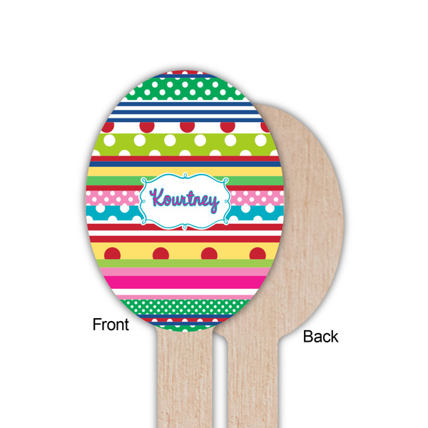 Ribbons Wooden Food Pick - Oval - Single Sided - Front & Back