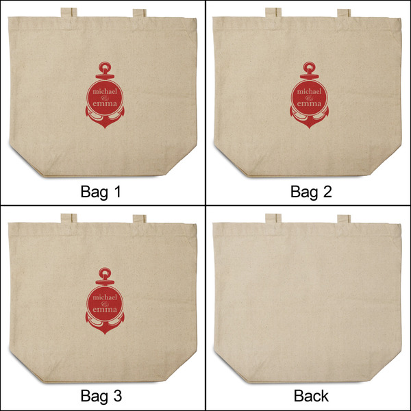 All Anchors 3 Reusable Cotton Grocery Bags - Front & Back View
