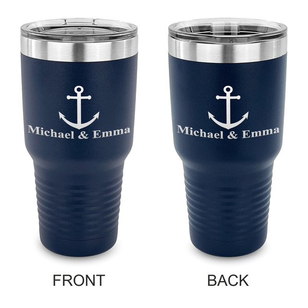 Custom All Anchors 30 oz Stainless Steel Tumbler - Navy - Double Sided (Personalized)
