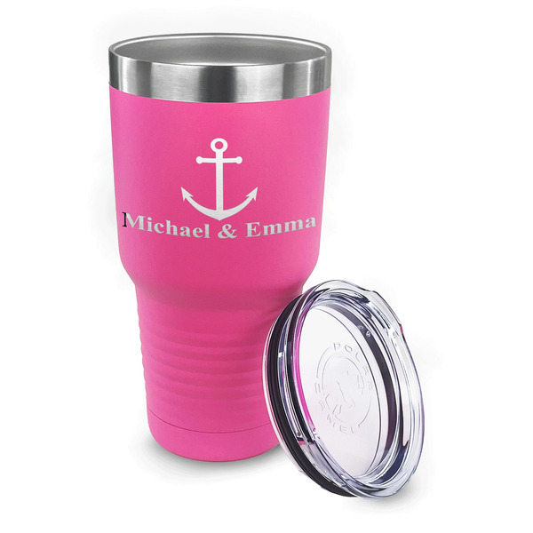 All Anchors 30 oz Stainless Steel Ringneck Tumblers - Pink - LID OFF