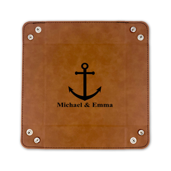 All Anchors 6" x 6" Leatherette Snap Up Tray - FLAT FRONT