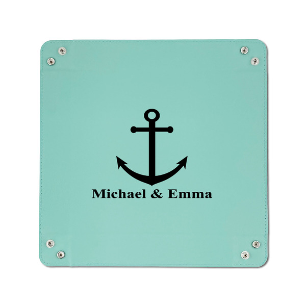 All Anchors 6" x 6" Teal Leatherette Snap Up Tray - APPROVAL