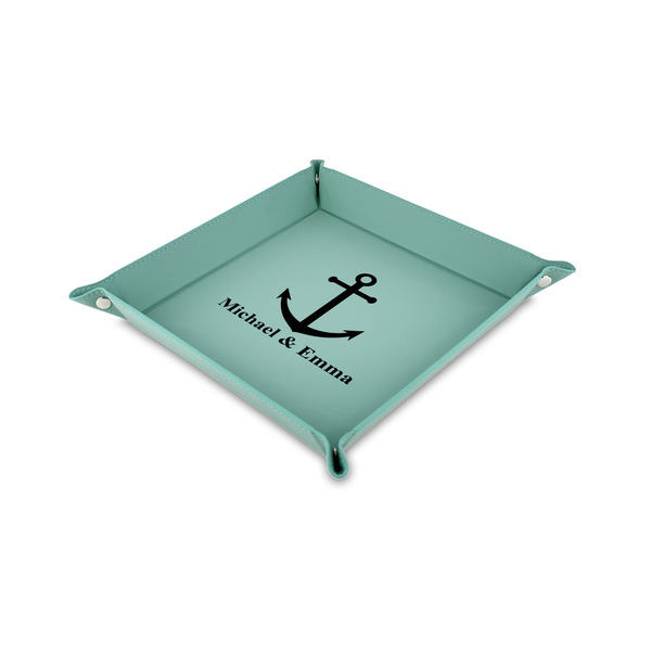 Custom All Anchors Faux Leather Dice Tray - 6" x 6" - Teal (Personalized)