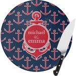 All Anchors Round Glass Cutting Board - Small (Personalized)