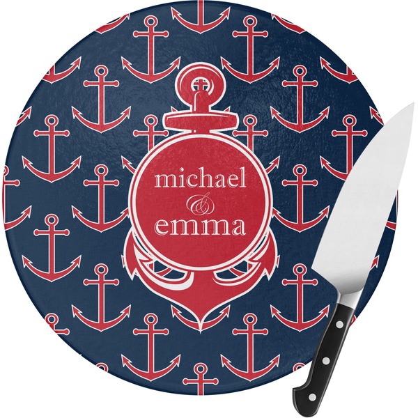 Custom All Anchors Round Glass Cutting Board - Small (Personalized)