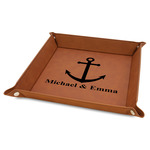 All Anchors 9" x 9" Leather Valet Tray w/ Couple's Names