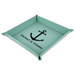 All Anchors 9" x 9" Teal Faux Leather Valet Tray (Personalized)
