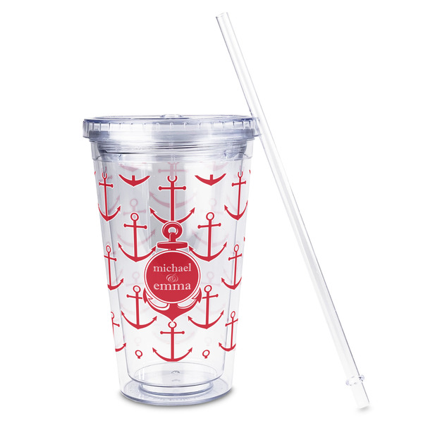 All Anchors Acrylic Tumbler - Full Print - Front straw out