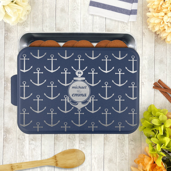 All Anchors Aluminum Baking Pan - Navy Lid - LIFESTYLE