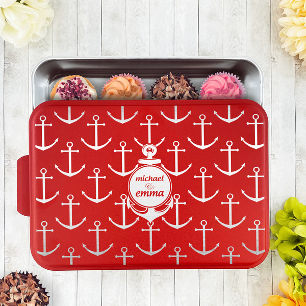 All Anchors Aluminum Baking Pan - Red Lid - LIFESTYLE