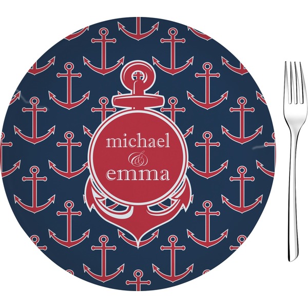 Custom All Anchors 8" Glass Appetizer / Dessert Plates - Single or Set (Personalized)