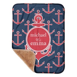 All Anchors Sherpa Baby Blanket - 30" x 40" w/ Couple's Names