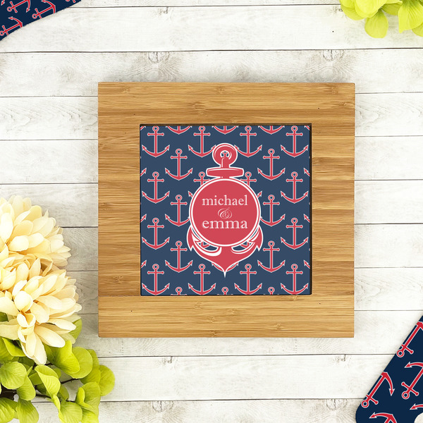 All Anchors Bamboo Trivet with 6" Tile - LIFESTYLE