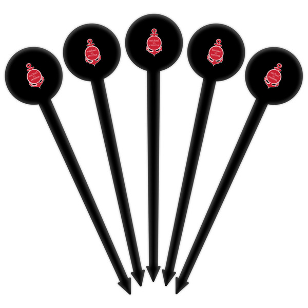 All Anchors Black Plastic 6" Food Pick - Round - Fan View