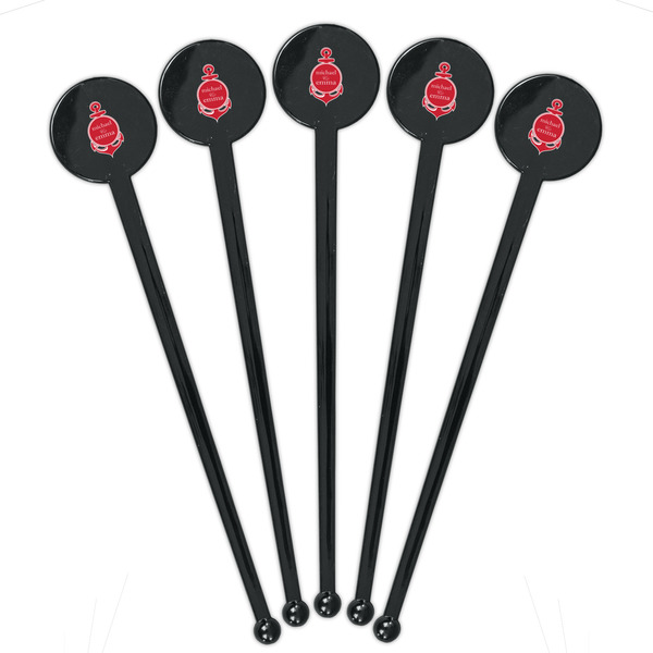 All Anchors Black Plastic 7" Stir Stick - Round - Fan View